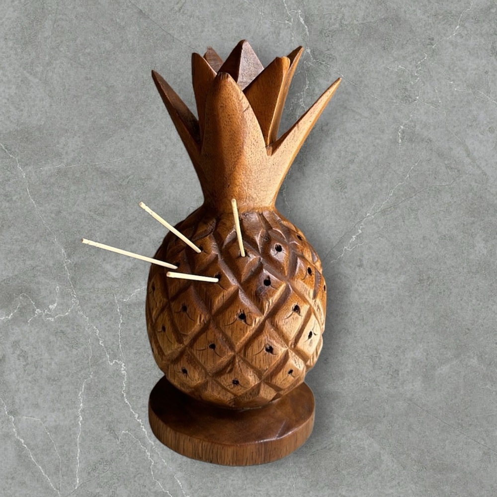 Vintage Monkey Pod Pineapple Toothpick holder, tiki appetizer Mid-Century Modern
